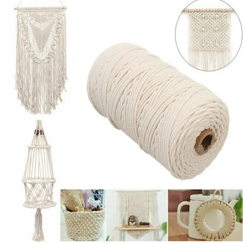 

Durable 200/400M White Cotton Cord Natural Beige Twisted Rope Craft Macrame String DIY Handmade Christmas Home Decorative Supply
