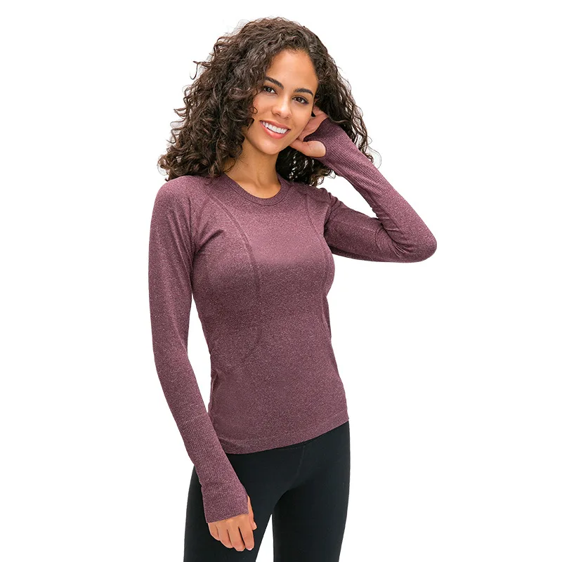 

New women's long sleeve round collar sports T shirt running fitness top slim breathable yoga long sleeve