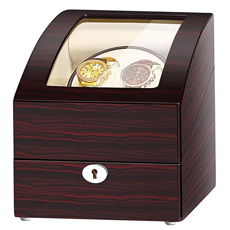 JQUEEN Ebony выпечка отделка автоматический двойной часы Winder с 3 Коробка Для Хранения