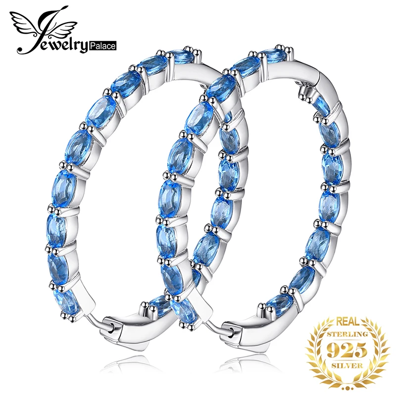 JewelryPalace огромный 13.5ct натуральный Небесно Голубой топаз Серьги Кольца Подлинная