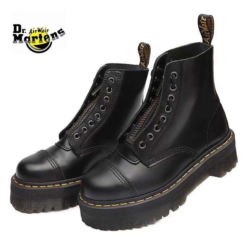 

Dr.Martens Women's Middle Zipper Patent Leather Doc Martin Platform Boots Female Girls Sewing Durable Chunky Casual Flats Shoes