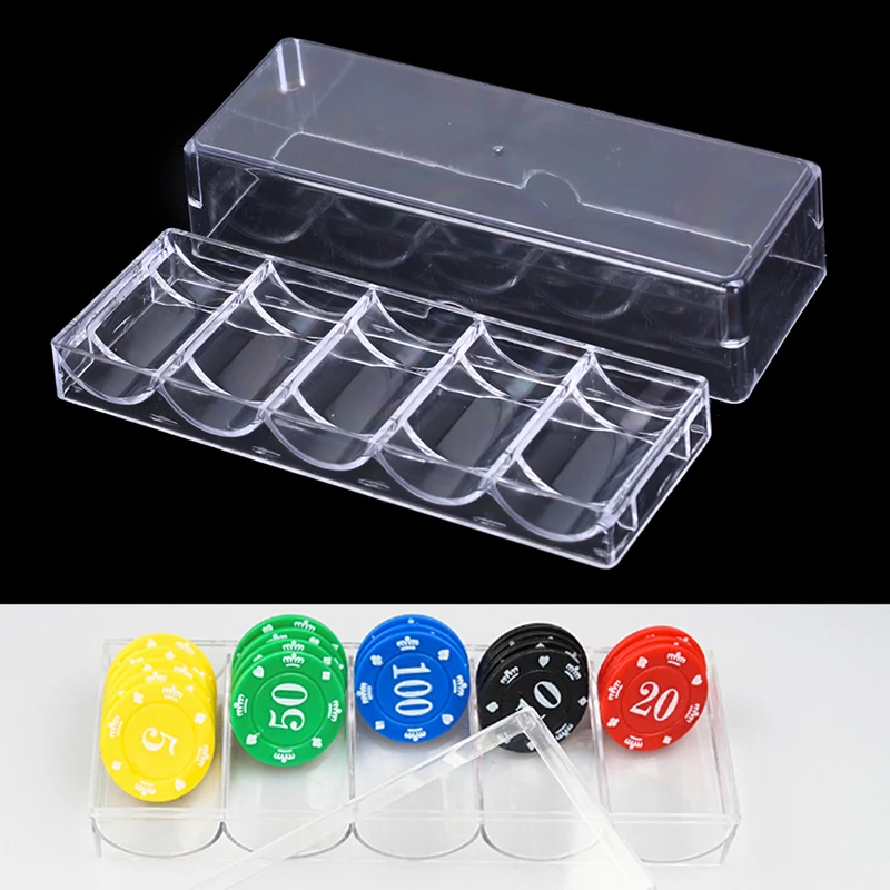 

Набор покерных чипов, коробка акриловых чипов для покера, прозрачная коробка, лоток для игровых микросхем для казино, чехол с крышками, чипы ...