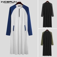 men long sleeve round neck muslim robes incerun leiusure patchwork islamic dubai robes casual pockets middle east clothing s 5xl