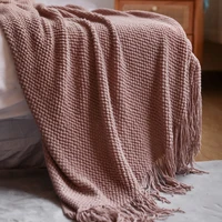 modern office lounge blanket solid color knitted blanket air condition throw blankets with tassels camping picnic travel blanket