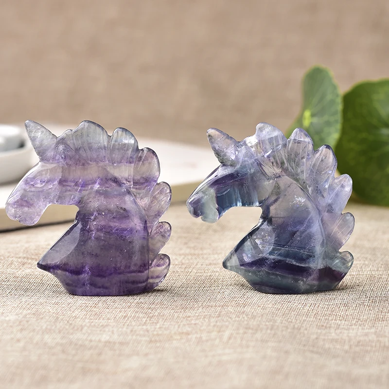 

Natural Crystal Hand Engraving Fluorite Unicorn Stone Handicraft Gemstone For Home Decoration Gift For Fengshui Spirit Healing