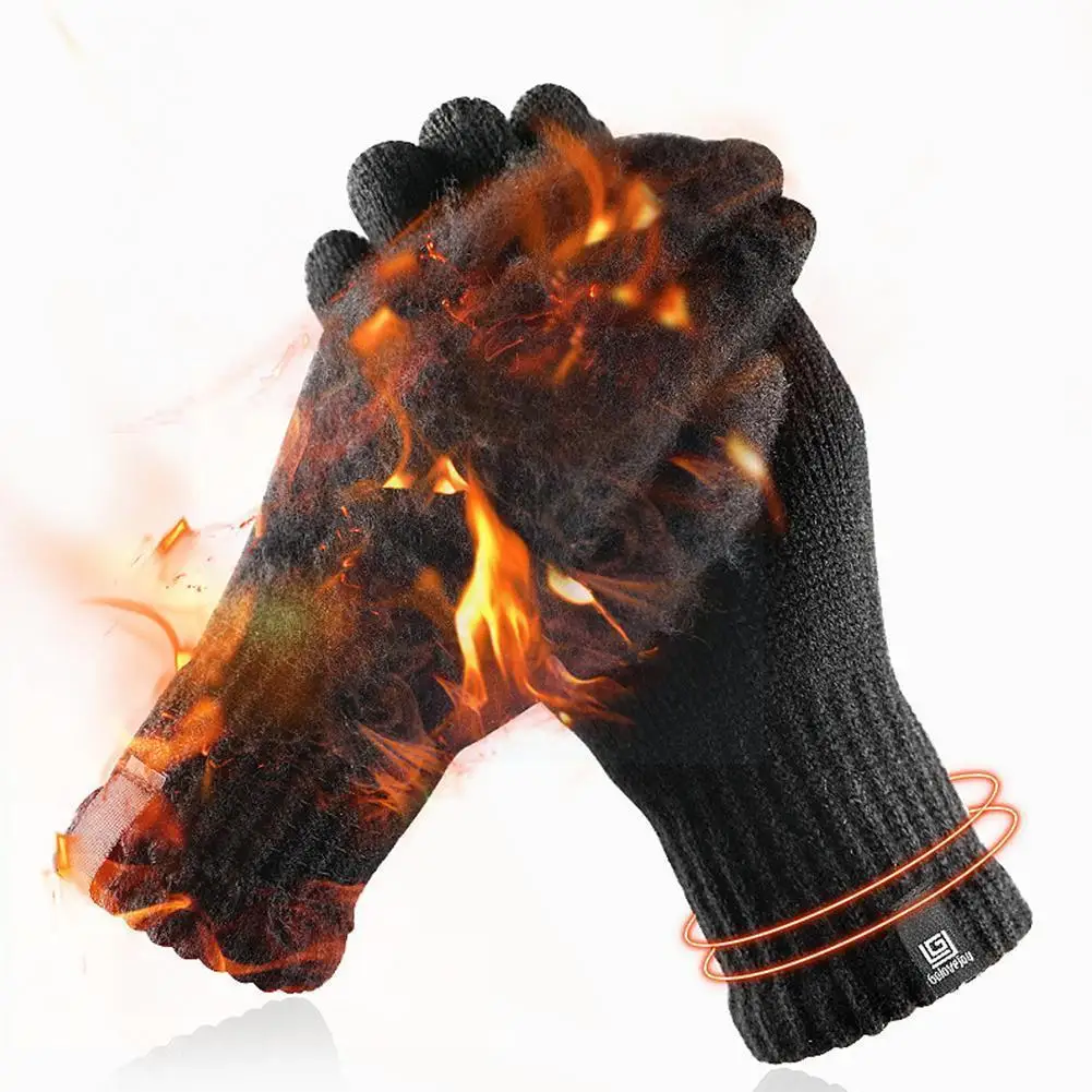 

Winter Warm Knitted Screen Gloves Outdoor Sport Full Stretchy Color Windproof Training Finger Ski Mittens S1n3