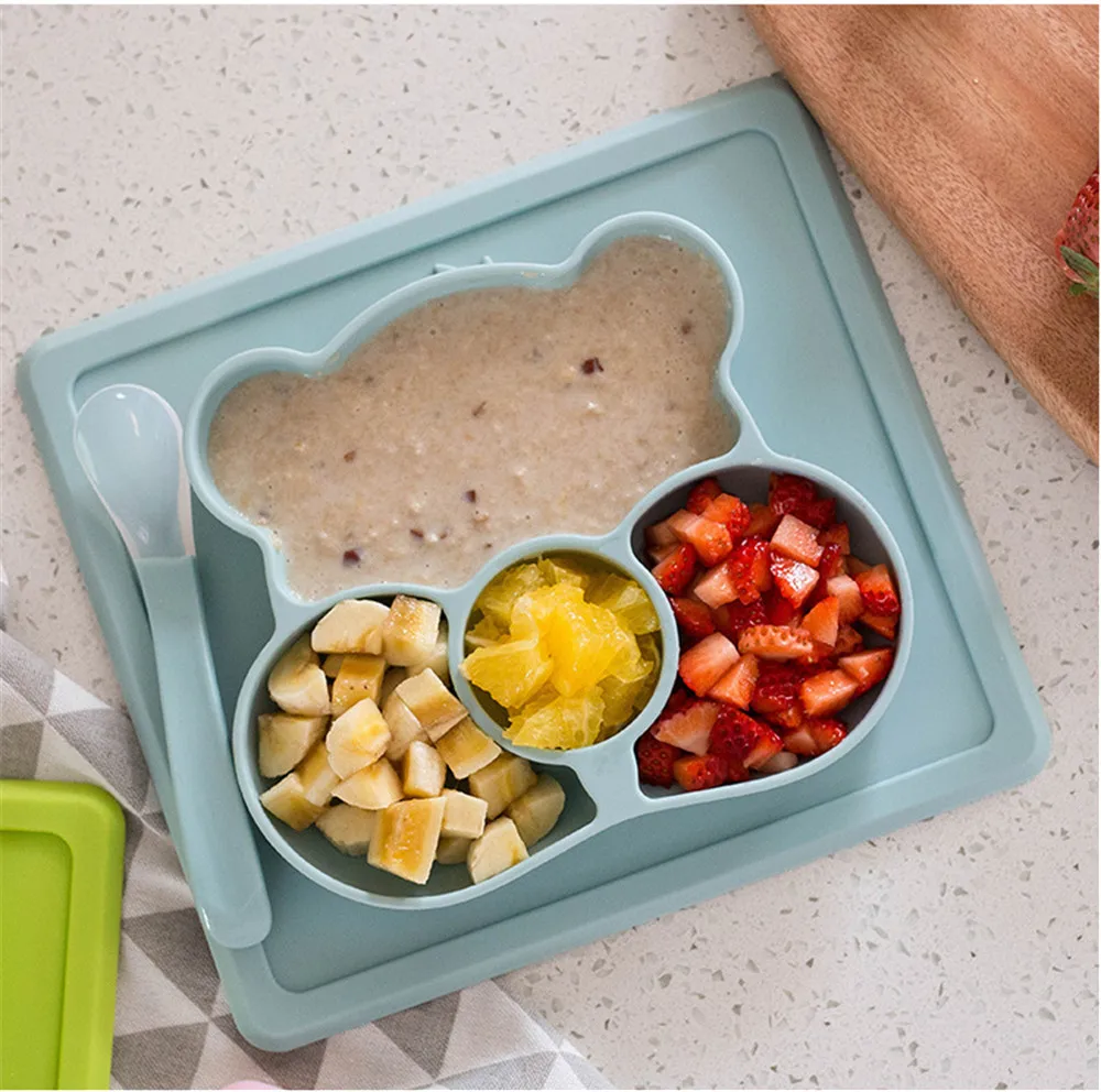 Набор силиконовых тарелок для малышей Детская тарелка разделенная миска ложка