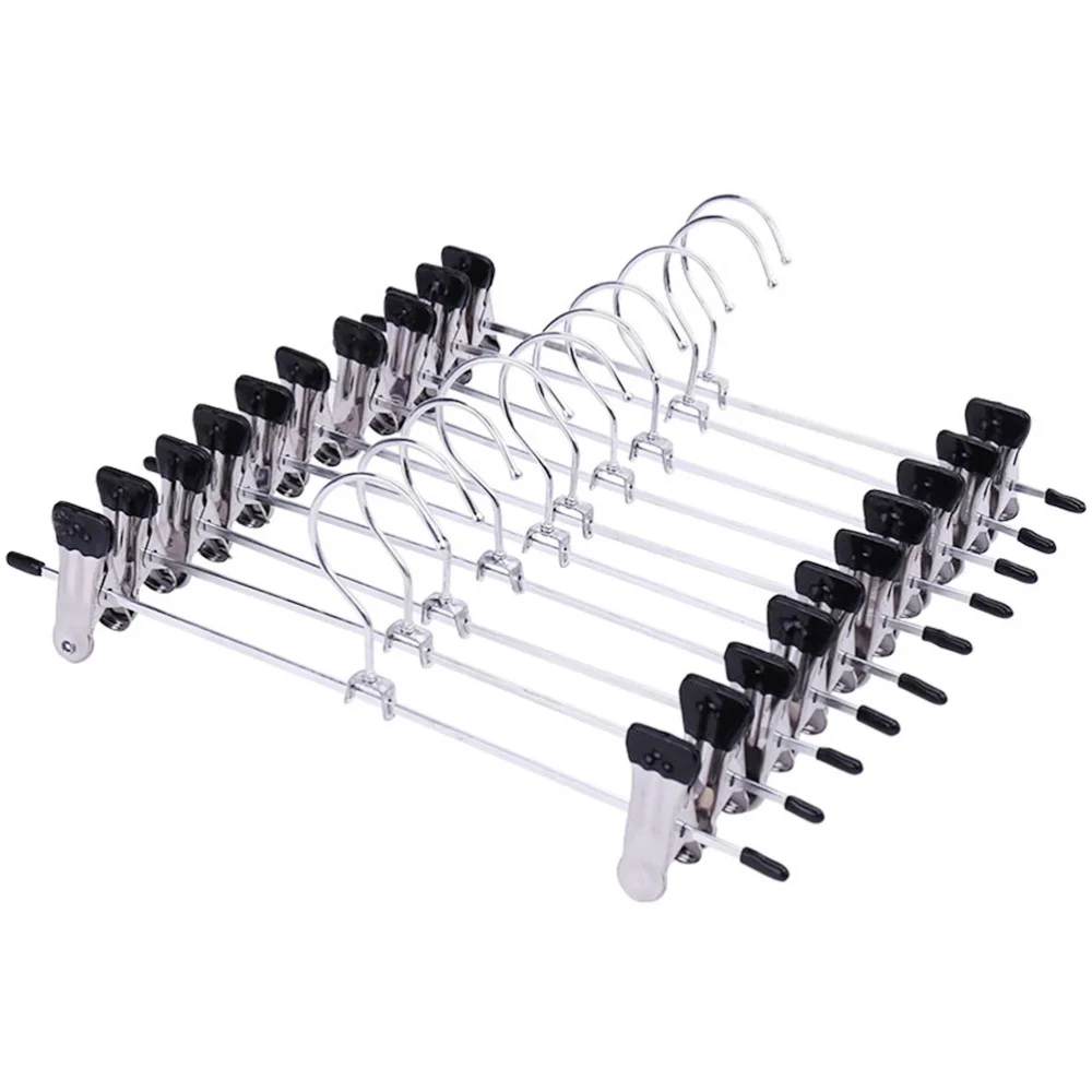 

10pcs Non-Slip Stainless Steel Hangers Drying Clothes Hanger with Clips for Coat Trouser Pants (Black)