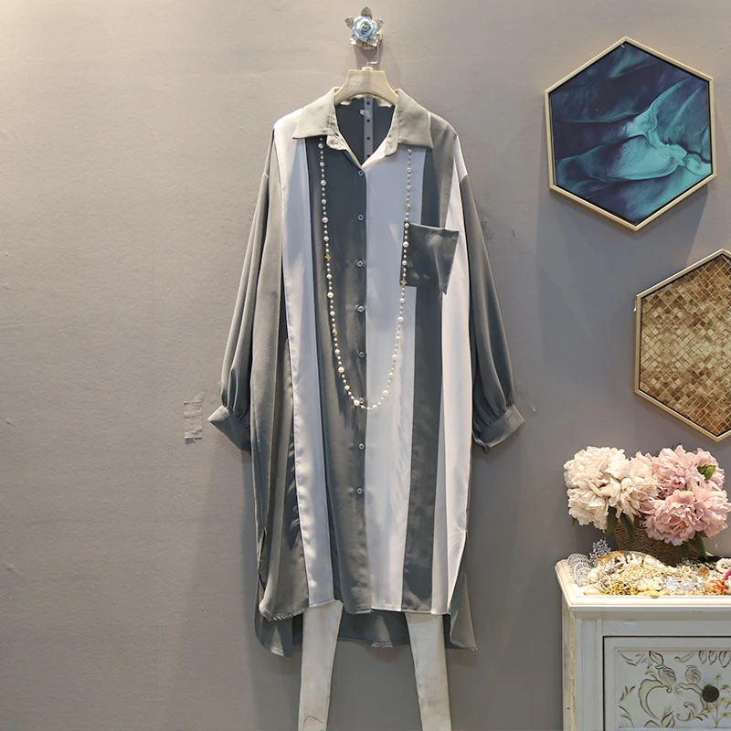 Женская длинная рубашка [EWQ] белая однобортная Повседневная с отложным