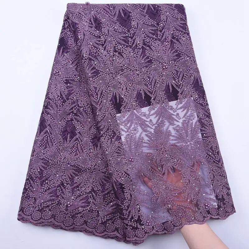 

Latest Onion African Lace Fabric 2020 High Quality Tulle Lace French Milk Silk Lace Fabric With bead Stone for Nigeria Wedding
