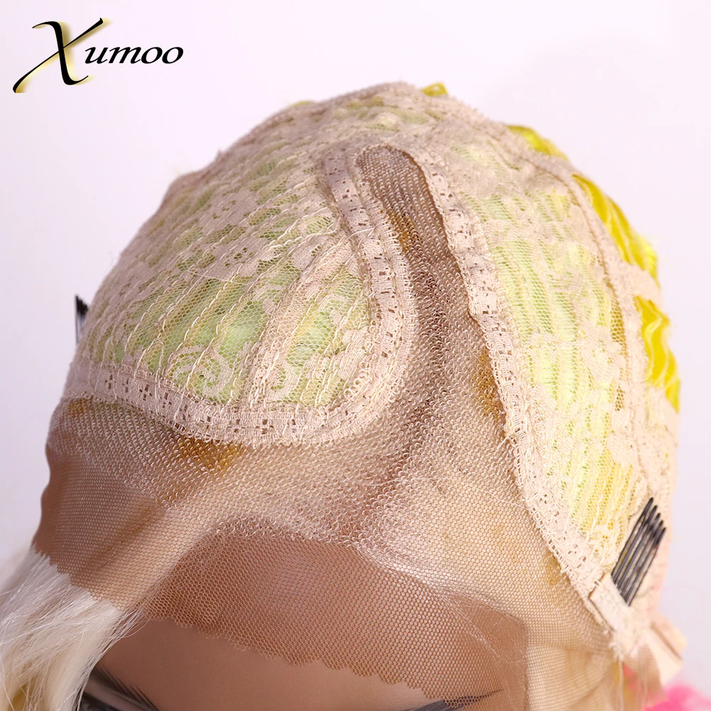 

Xumoo Rainbow Synthetic Wig Glueless L Part Wavy Bob Short Wig Ombre Blonde Pink Yellow Cosplay Party Wigs For Black Women