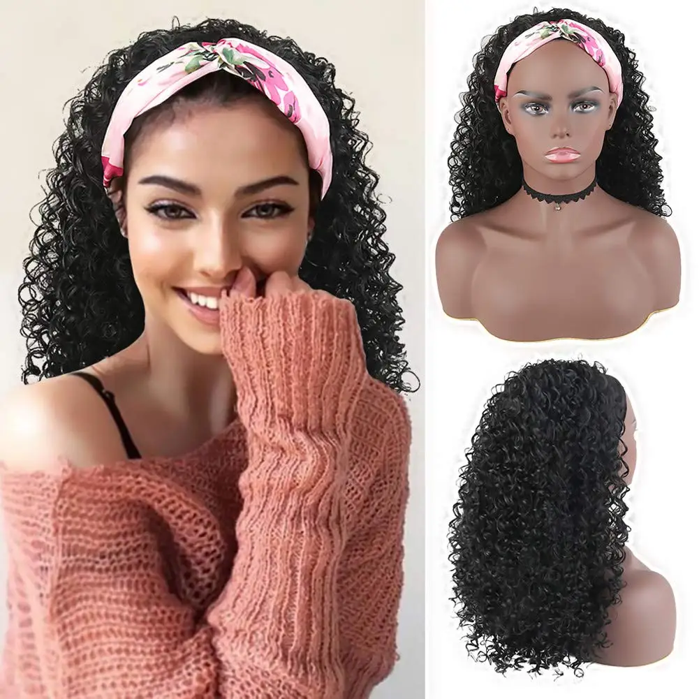 

DLME Headband Wig Kinky Curly Synthetic Machine Made Wig For Black Women Heat Resistant Hair Black Afro Wig