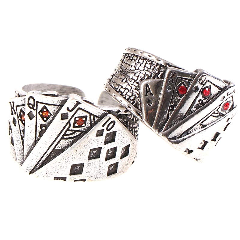 

1pc Playing Card Resizable Ring Stainless Steel Material Rings Hiphop Rock Street Fashion Trendy Man Jewelry Gift