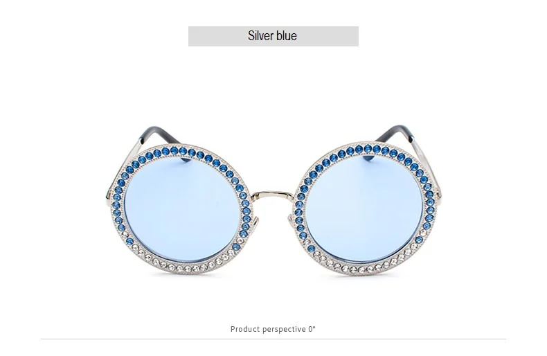 Винтажные женские солнцезащитные очки gafas, роскошные брендовые инкрустированные кирпичные солнцезащитные очки oculos de sol mujer, большие круглые солнцезащитные очки - Цвет линз: silver blue