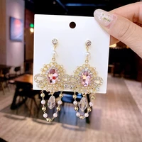 mengjiqiao 2019 new baroque style vintage crystal tassel dangle earrings for women elegantl pearl rhinestone earings jewelry