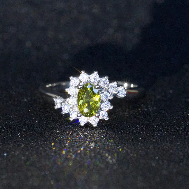 Olive green Bague Ringen 925 пробы серебряные кольца для женщин с овальной формой синий сапфир драгоценный камень женские роскошные ювелирные изделия - Цвет камня: Olive green