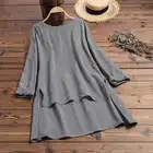 Женская Однотонная рубашка с длинным рукавом ZANZEA, повседневная синяя блузка с круглым вырезом и асимметричным верхом, большие размеры