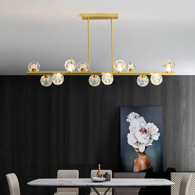 

Nordic Full Copper Crystal Chandeliers Living Room Lamp Modern Hanging Light Creative Dining Room Bar Chandelier Lighting