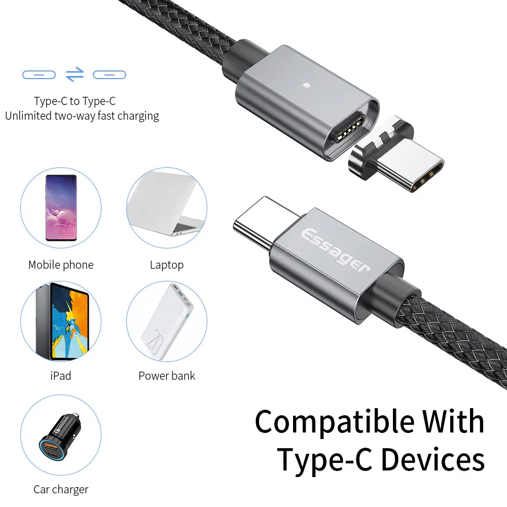 

usb- Essager 5A Type-C MacBook Pro, PD 100 , Type-C Samsung Note 10, Type-C, , 100