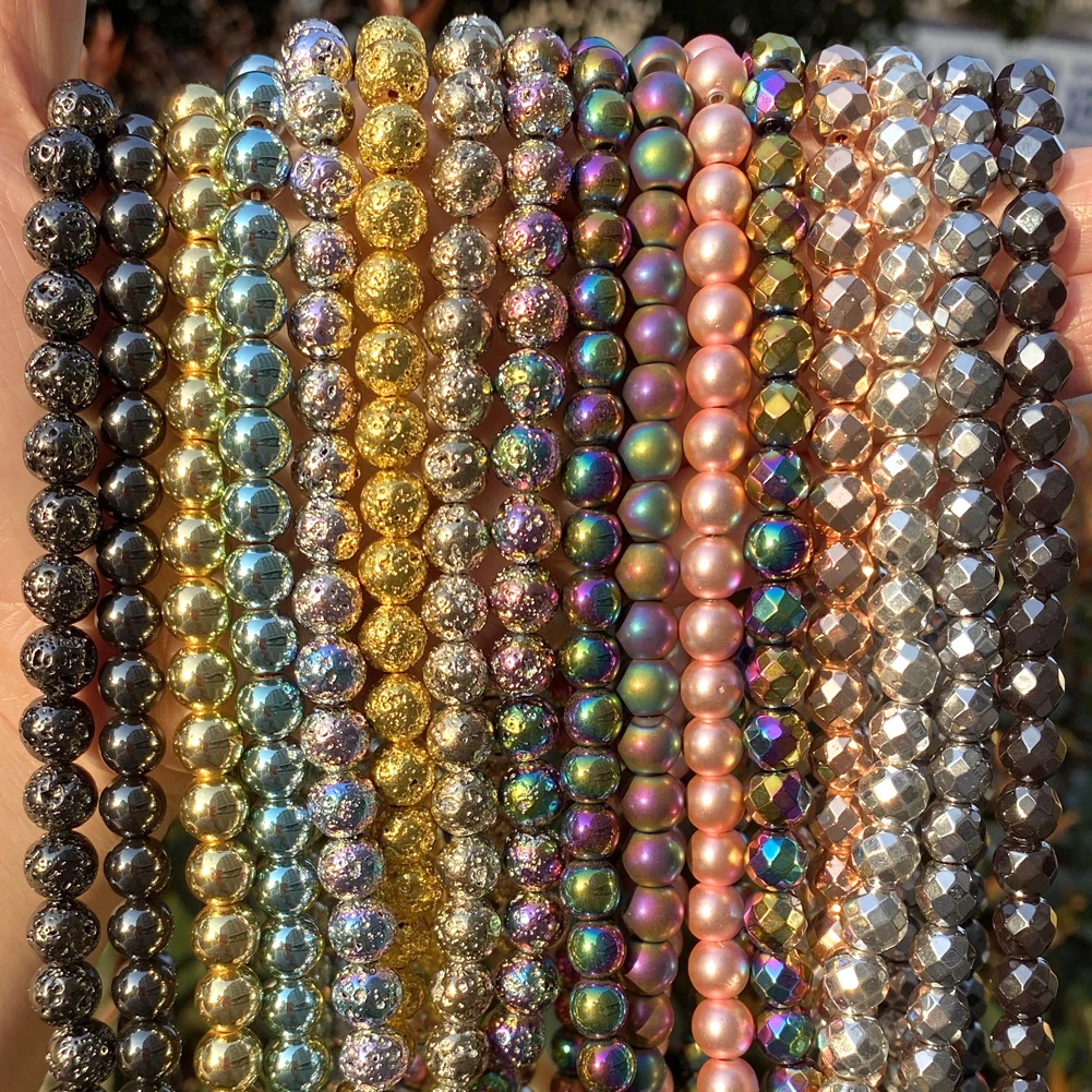 Натуральный камень черного серебра вулканической лавы гематитовый шар бусы