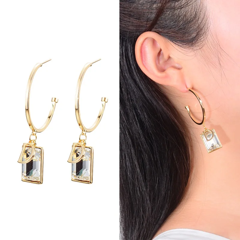 Gold dangle hoop Винтаж корейской моды Chic серебро большой обруч серьги Kpop цирконий жемчуг длинные кисточки серьги для женщин заявление свадьба - Окраска металла: Gold dangle hoop