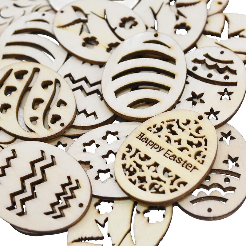 

25pcs 40mm Easter Wooden Hollow Egg Hanging Pendant Happy Easter Party Decoration DIY Wood Craft Table Ornament