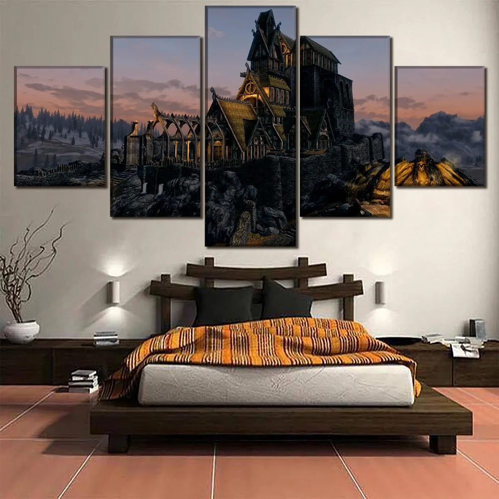 

Modern Wall Art Poster Modular Canvas HD Print Painting 5 Pieces Game Buildings Castle Mountains Picture Home Decor Living Room