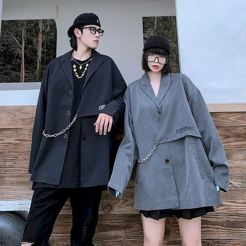 

Men's Clothing Embroidery Chain Suits Blazer Jacket for Male Women Harajuku Streetwear Korean Style Loose Casual Suit Coat Man