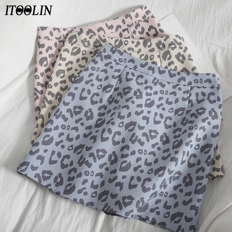 

Heliar Spring 2021 Mini Skirt Women Leopard Eleagnt High Waist A Line Jupe Femme Slim Fit Korean Fashion Short Skirts