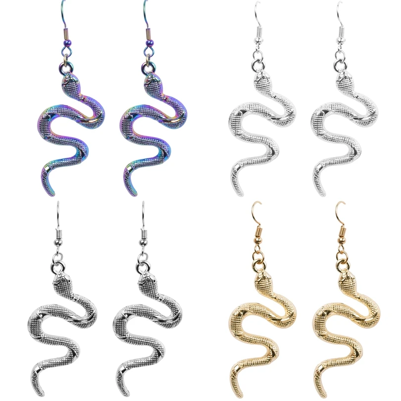 

4 Pair Alloy Punk Snake Earring Animal Earrings For Women Men Accessories Serpentine Snake Charm Pendant Ear Rings Piercing Hook