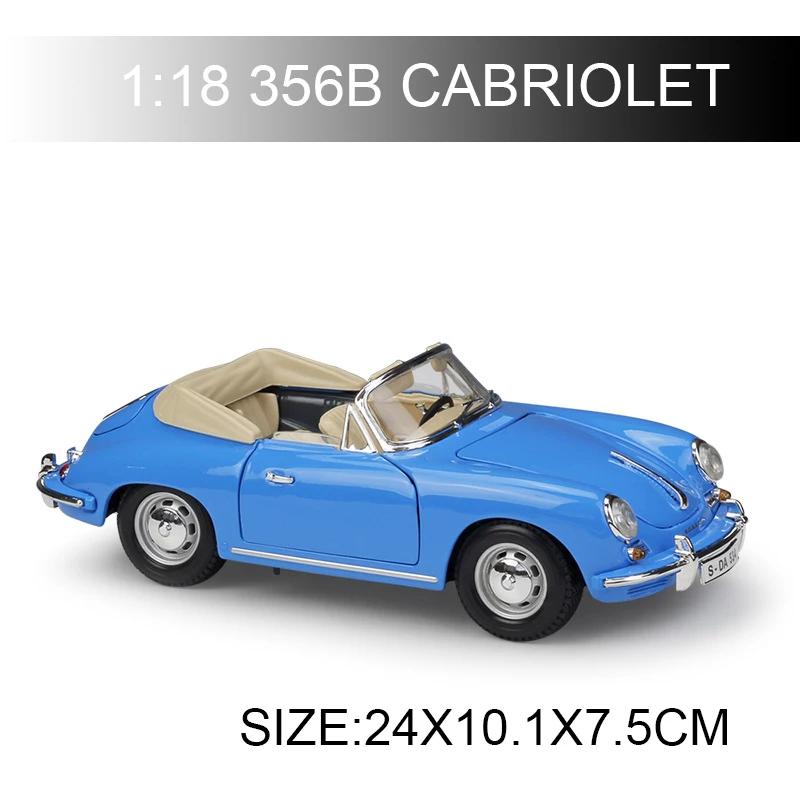 1:18 porsches 356B кабриолета Синие Автомобили сплав Старая школа классический