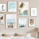 Пальмовый лист пляж Чайка кокосовое дерево Ван трест плакаты и принты Настенная картина на холсте настенные картины для декора гостиной