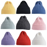 baby kids winter warm ribbed knitted beanie hat sweet candy solid color toddlers outdoor windproof cuffed skull cap