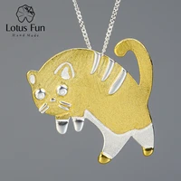 lotus fun real 925 sterling silver handmade fine jewelry lovely scared cat design pendant without necklace for women cute gift