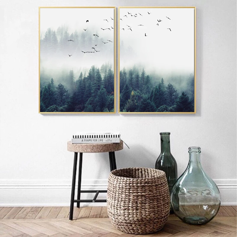 Декоративные постеры с лесным пейзажем для гостиной современный фон дивана