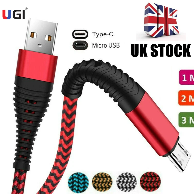 

UGI UK STOCK USB Charging Cable For Type C USB C Micro USB Cable Android Phone Cable Data Transfer For Samsung HTC Xiaomi Realme