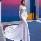 Женское кружевное платье с юбкой годе, привлекательное кружевное платье с длинным рукавом и пуговицами сзади, платье невесты со шлейфом, 2022