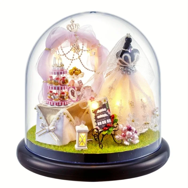 

Миниатюрные весенние цветы для кукольного дома ручной работы, белое свадебное платье, деревянный миниатюрный стеклянный шар, кукольный дом...