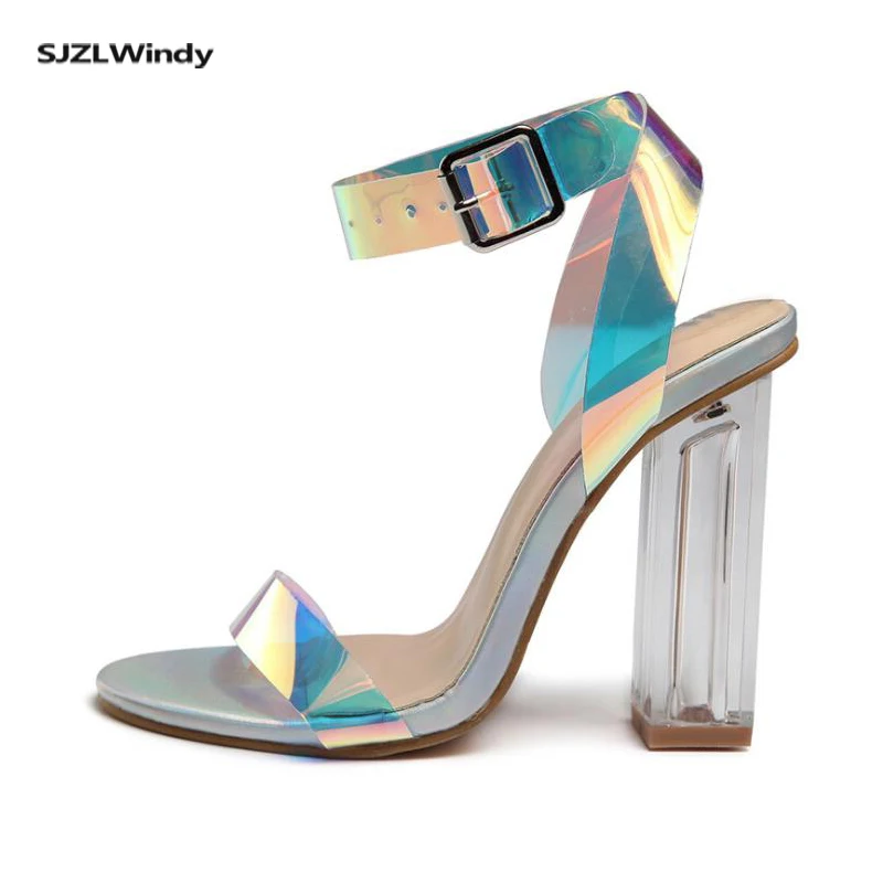 Aneikeh/Женская обувь Новые пикантные босоножки ярких цветов из ПВХ прозрачные