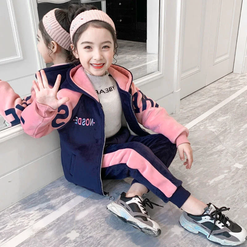 

Girls Suit Coat +Pants Cotton 2Pcs/Sets 2021 Casual Winter Autumn Plus Thicken Warm Sportswear Children Clothing