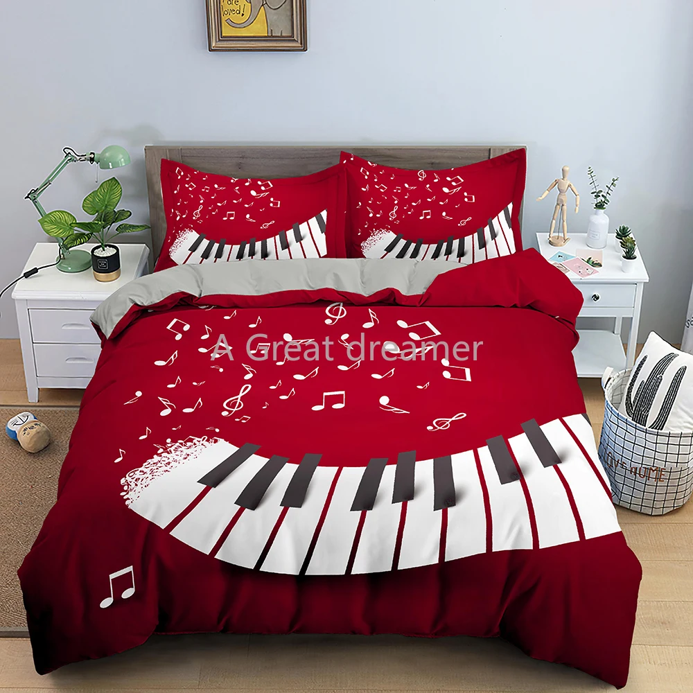 

3D Music Bedding Set Colorful Cartoon Piano Pattern Kids Girls Duvet Cover Music Theme Decor Comforter Cover Custom Bed Linen
