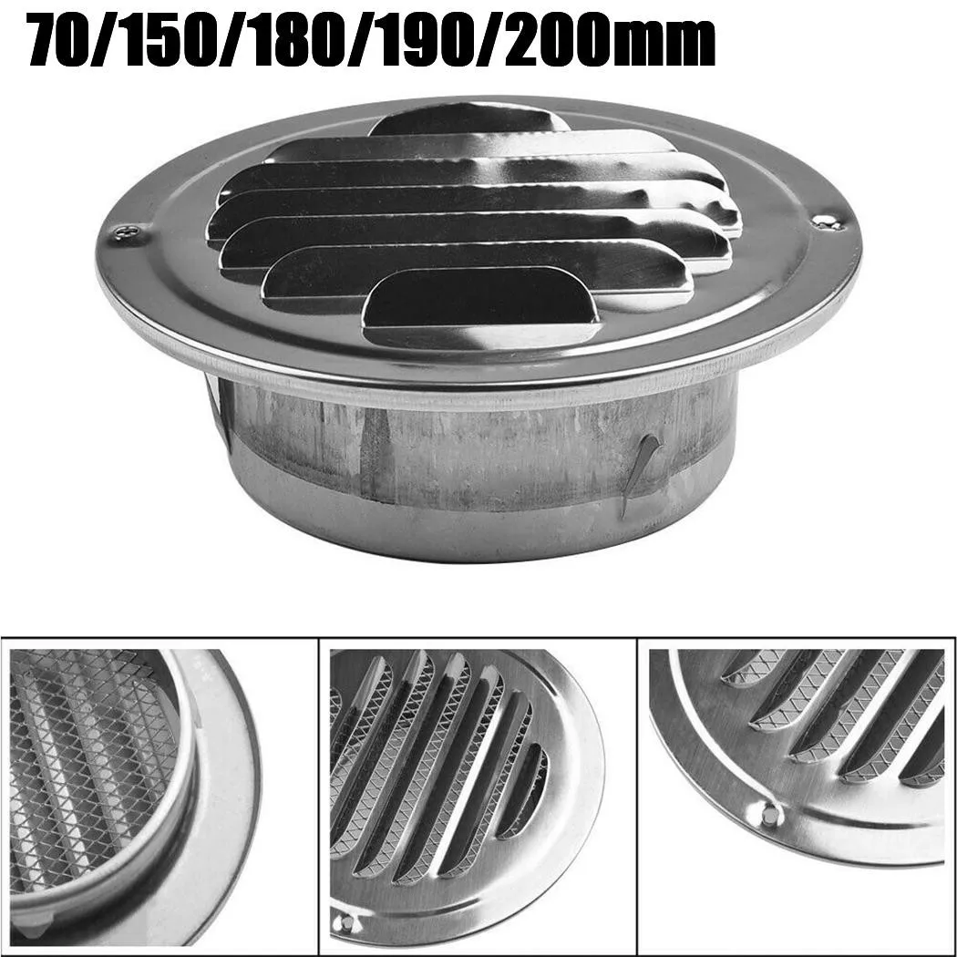 

70/150/180/190/200mm Range Hood Shutter Vent Stainless Steel Round Louver Air Vent Outlet Hood Tuyere Rain Cap Home Hood Parts