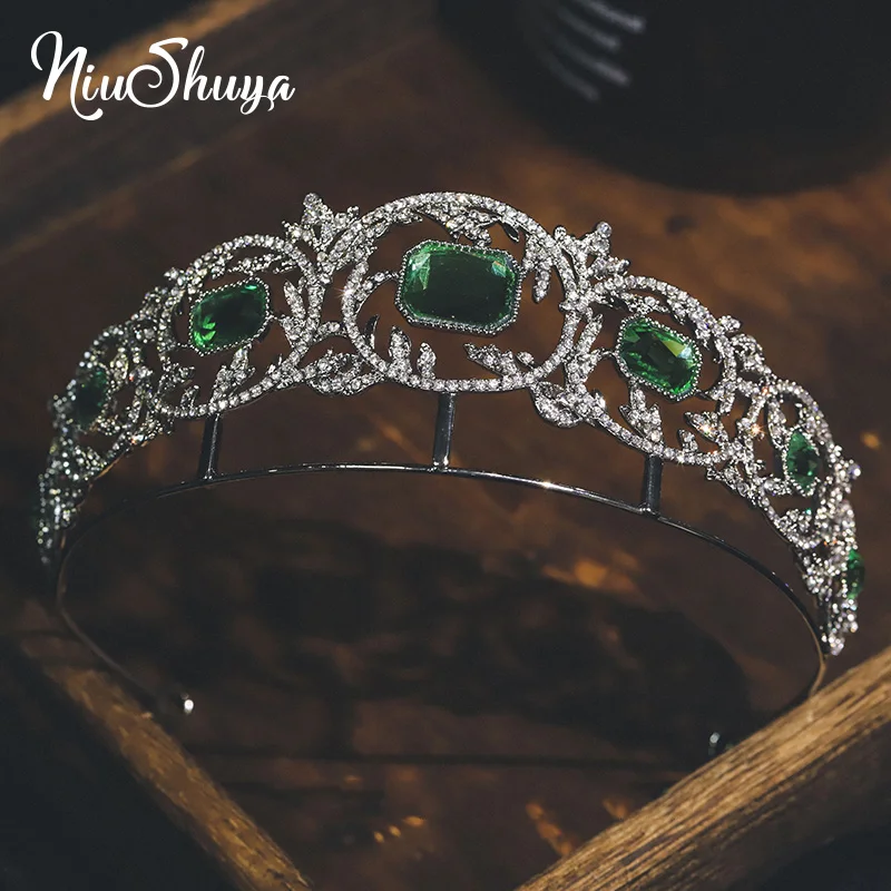 

NiuShuya European Royal Green Crystal Tiaras Crown Vintage Rhinestone Pageant Headband Bridal Wedding Hair Jewelry Accessories