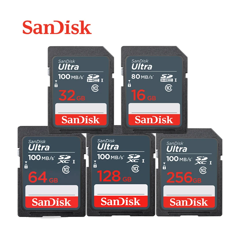SanDisk Ultra SD Card 16GB 32GB 64GB 128GB 256GB SDHC SDXC Memory Card 100MB/S U1 Full HD Video For Canon Nikon SLR Camera