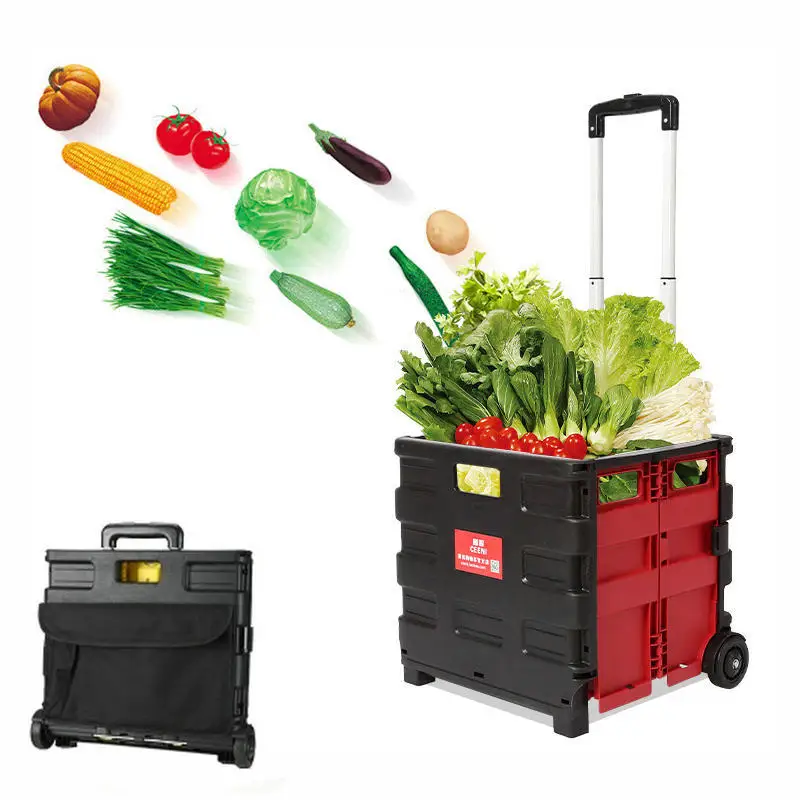 Бытовая тележка для покупок с резиновым колесом складная крышкой бытовая из