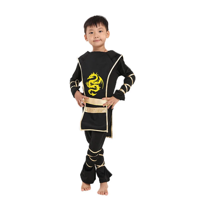 Детский косплей на Хэллоуин мальчик воин ниндзя Униформа японский убийца черный