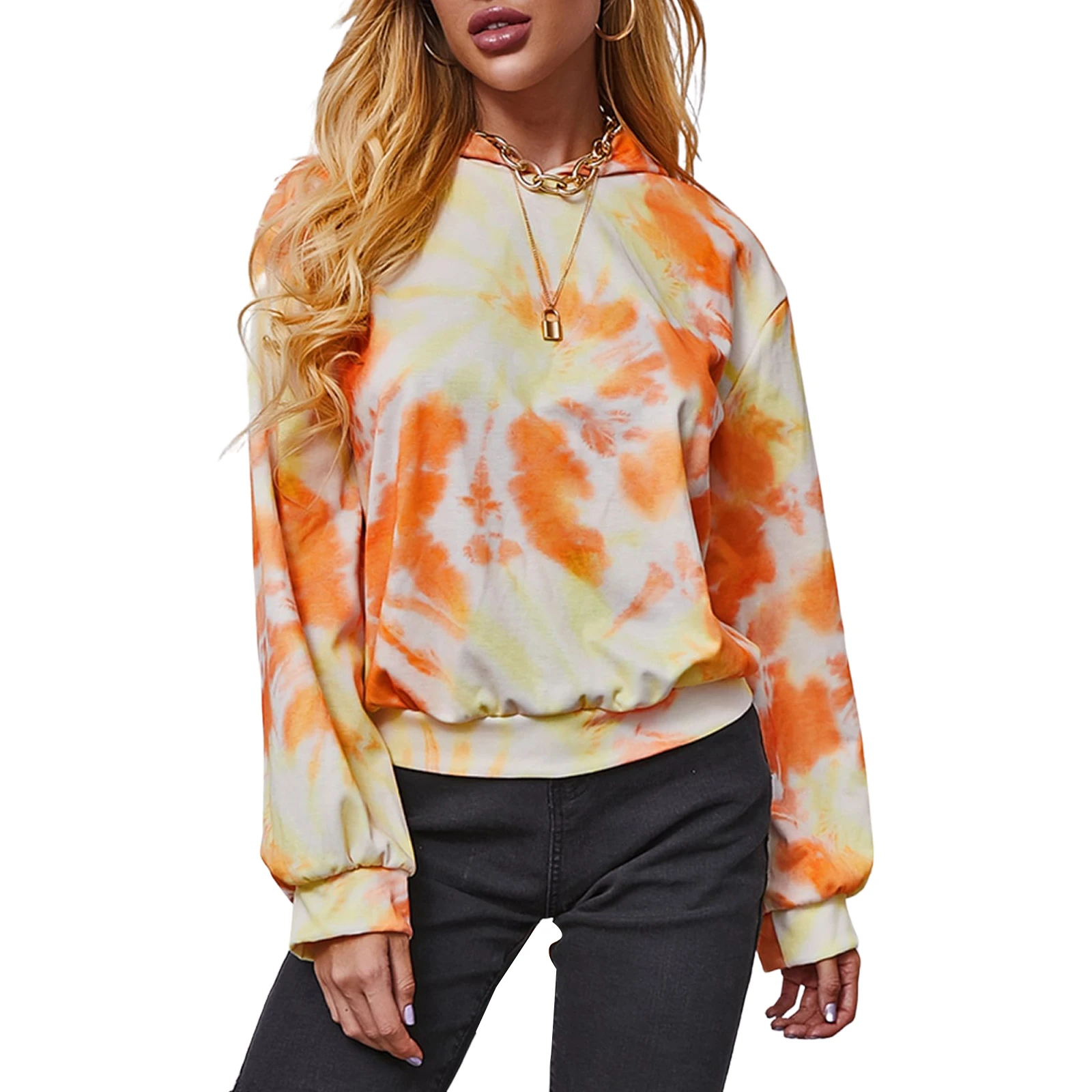 

Women’s Tie Dye Printed Hoodies, Fashion Long Sleeve Loose Hooded Tops Sweatshirts