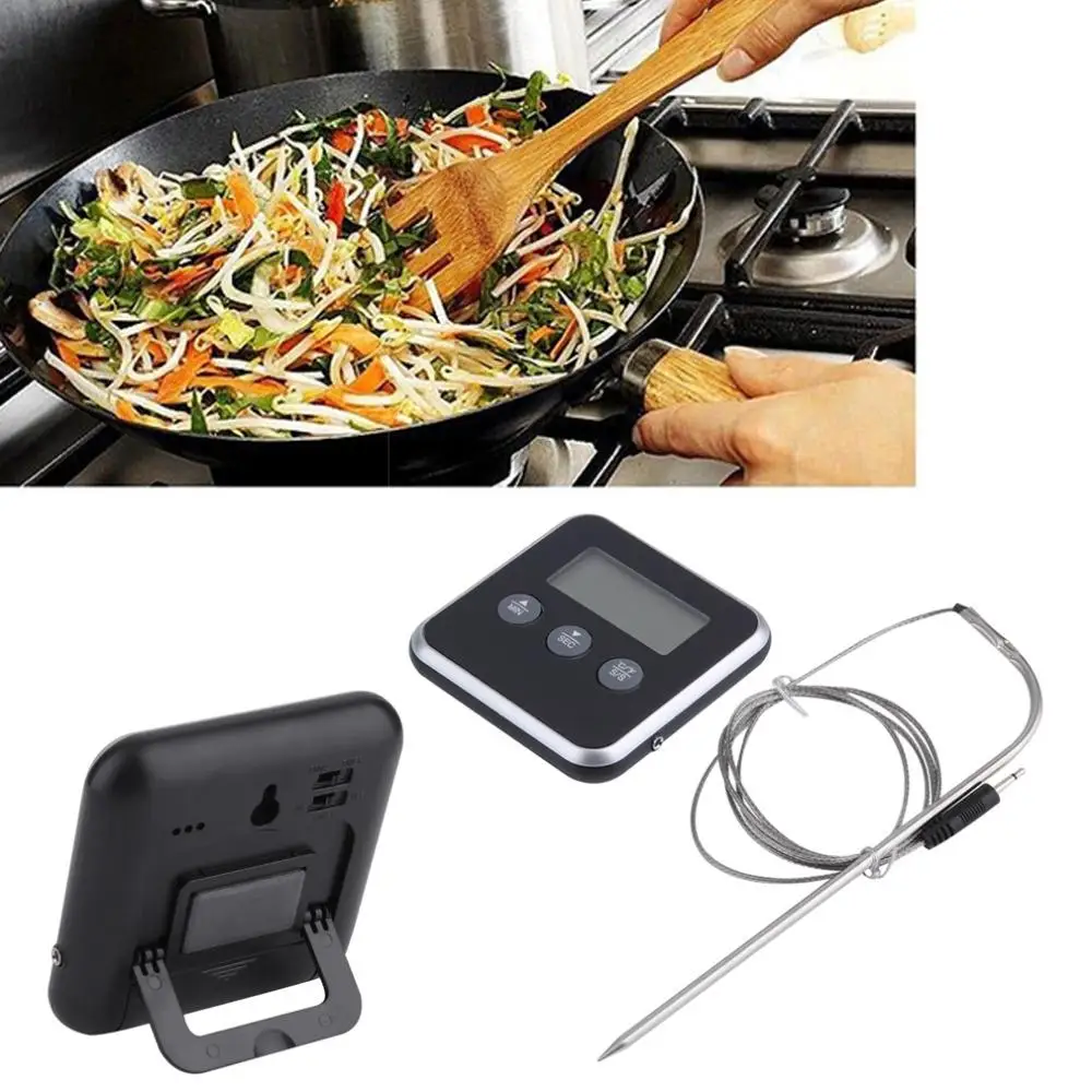 

Electronic Thermometer Timer Food Meat Temperature Meter Gauge with Probe Digital Oven Wireless LCD Barbecue Timer Probe Tools