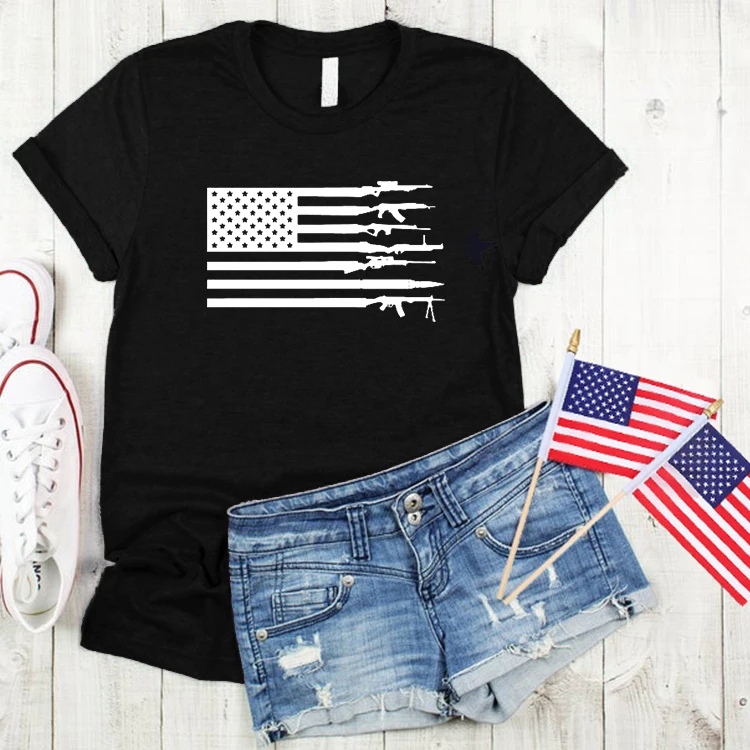 Рубашка с американским флагом и пистолетом модная футболка 4 июля США женская для