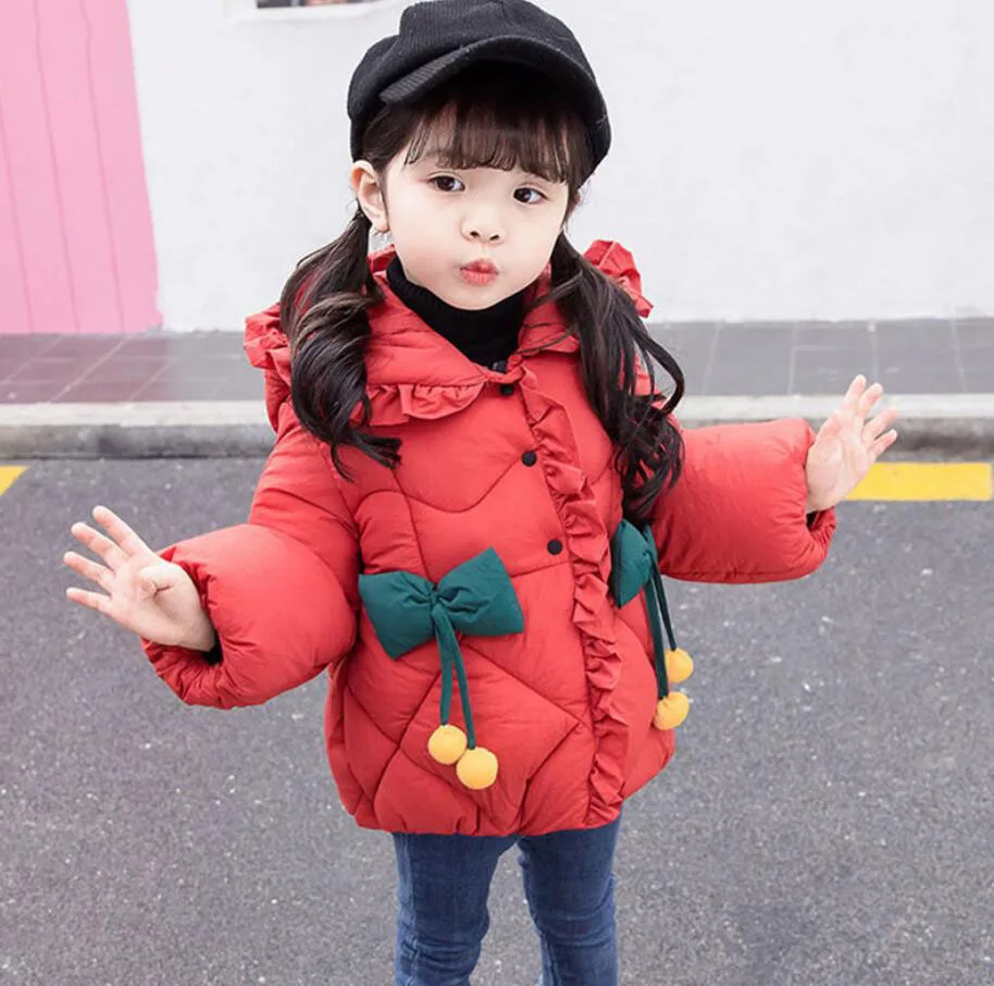 Короткая детская одежда пальто красная желтая теплая верхняя для девочек Милая с